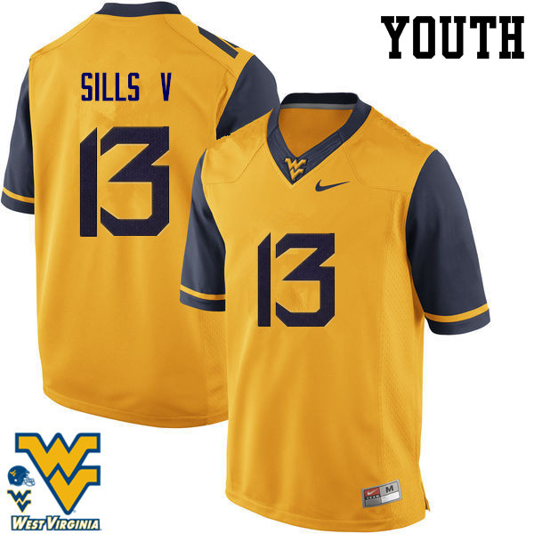 NCAA Youth David Sills V West Virginia Mountaineers Gold #13 Nike Stitched Football College Authentic Jersey RU23U66QU